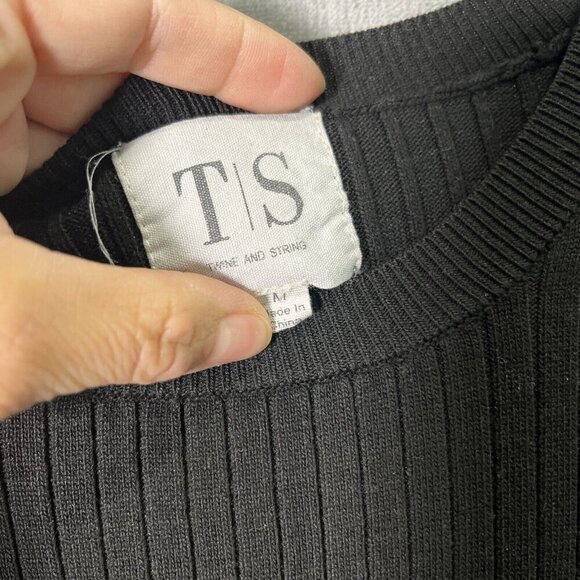 Twine & String Womens Ribbed Long Sleeve Knit Top Size M Puff Shoulder Gothic - Picture 2 of 6